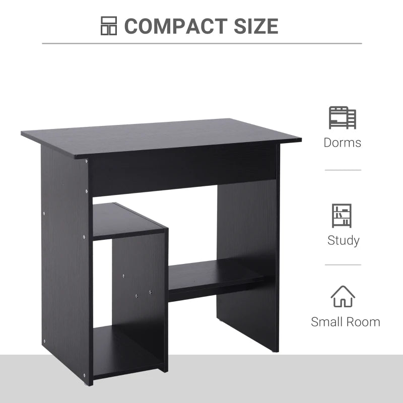Compact Modern Black Wooden Computer Desk with Keyboard Tray & Storage Shelf - Ideal Corner Table for Home Office