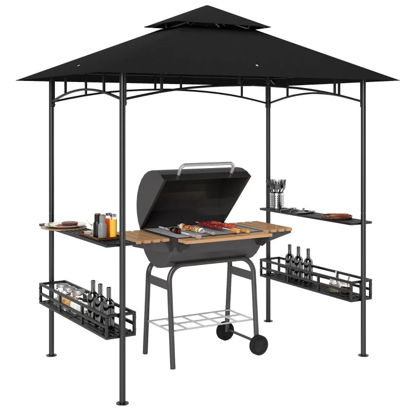150cm x 240cm Grey BBQ Grill Gazebo with Shelves - Outdoor Cooking Canopy