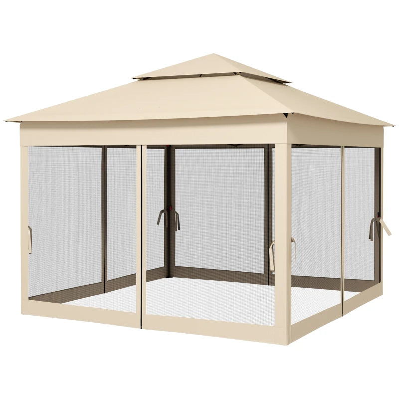 3x3m Cream White Pop Up Gazebo with Double Roof and Netting