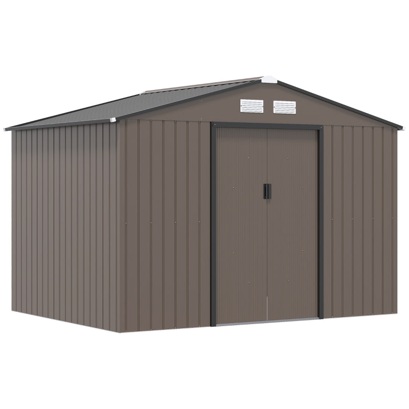 9ft x 6ft Outdoor Garden Storage Oasis with Foundation, Ventilation, and Rustic Brown Doors