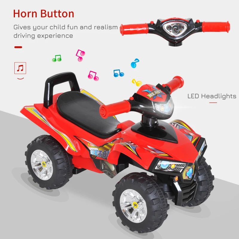 Kids Off-Road Quad Bike Ride-On Toy - Red Racing Car with Horn & Music - 4 Wheels, No Power