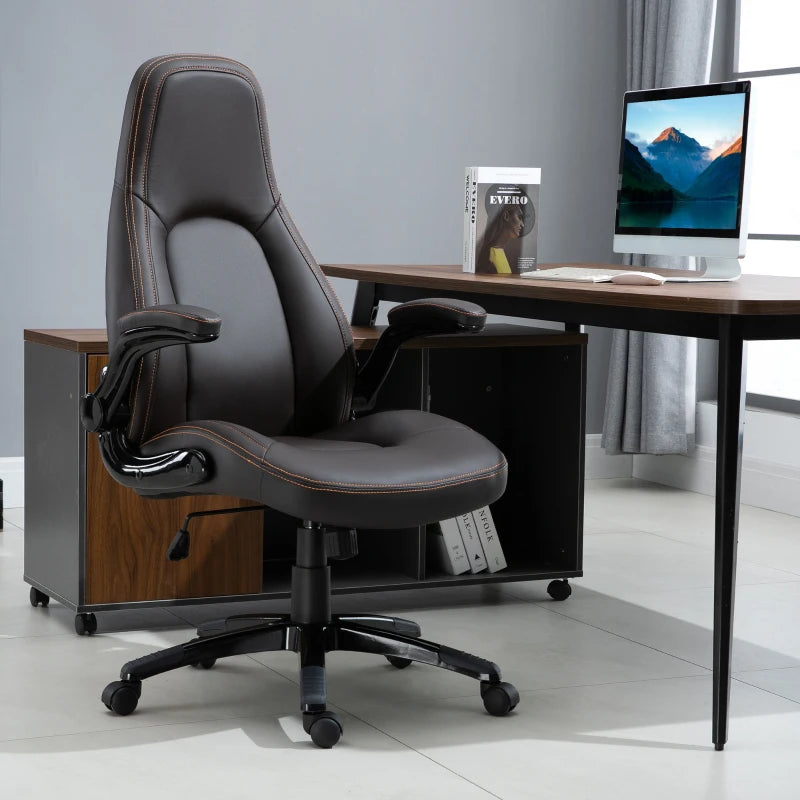 Vinsetto Gaming Chair - PU Leather Office Swivel Desk Chair with Adjustable Arms, Padded Seat & Rolling Wheels - Coffee Color