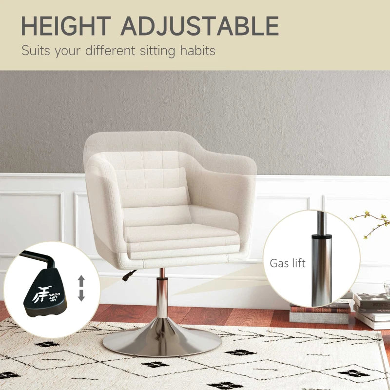 Modern Cream White Accent Chair with Swivel Base & Adjustable Height Arms, Cozy Pillow for Living Room & Bedroom