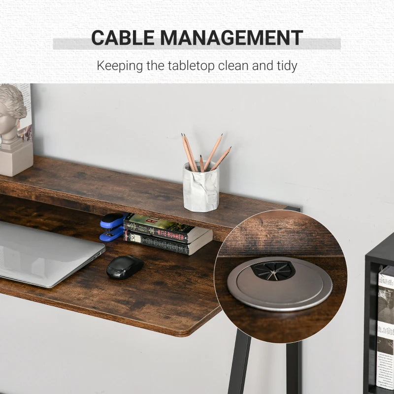 Rustic Brown Writing Desk - 100L x 45W cm Computer Table for Home Office, PC & Laptop Workstation with Storage Shelf