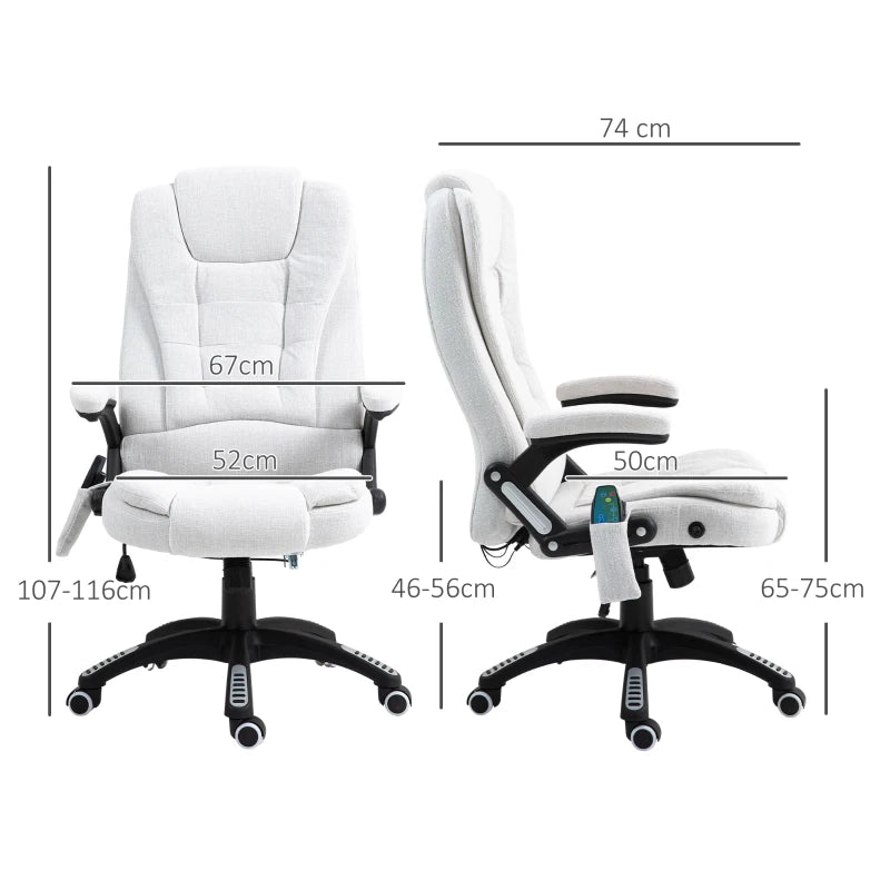 Vinsetto Heated Massage Recliner Chair - 6 Massage Points, 360° Swivel, Linen-Feel Fabric, Cream White - Perfect for Office & Home