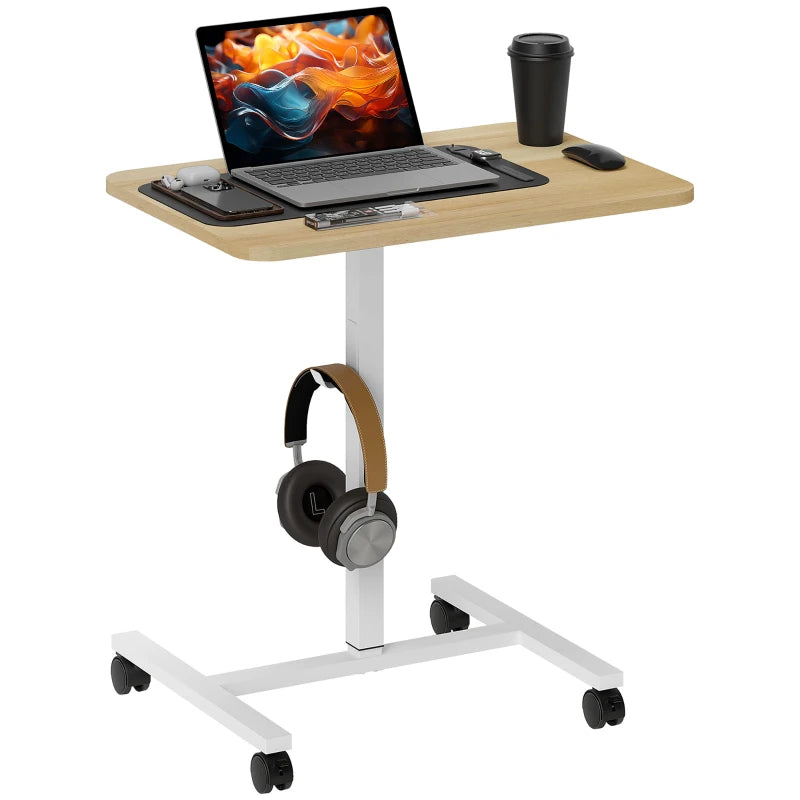 Adjustable Sit-To-Stand Desk 75-115cm - Manual Height Control, Modern White/Wood-Effect Finish for Home Office Ergonomics