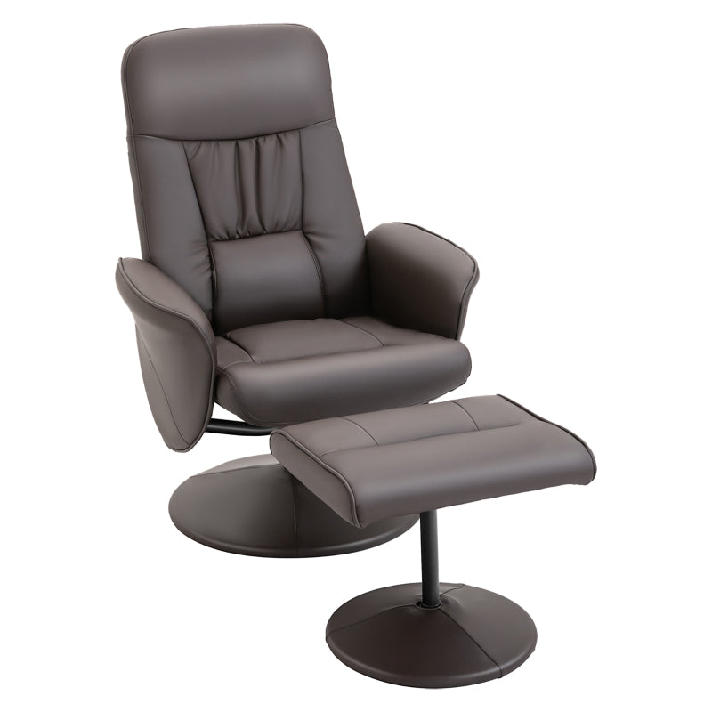 High Back Recliner Chair with Footstool - Comfortable Lounge Armchair in Brown