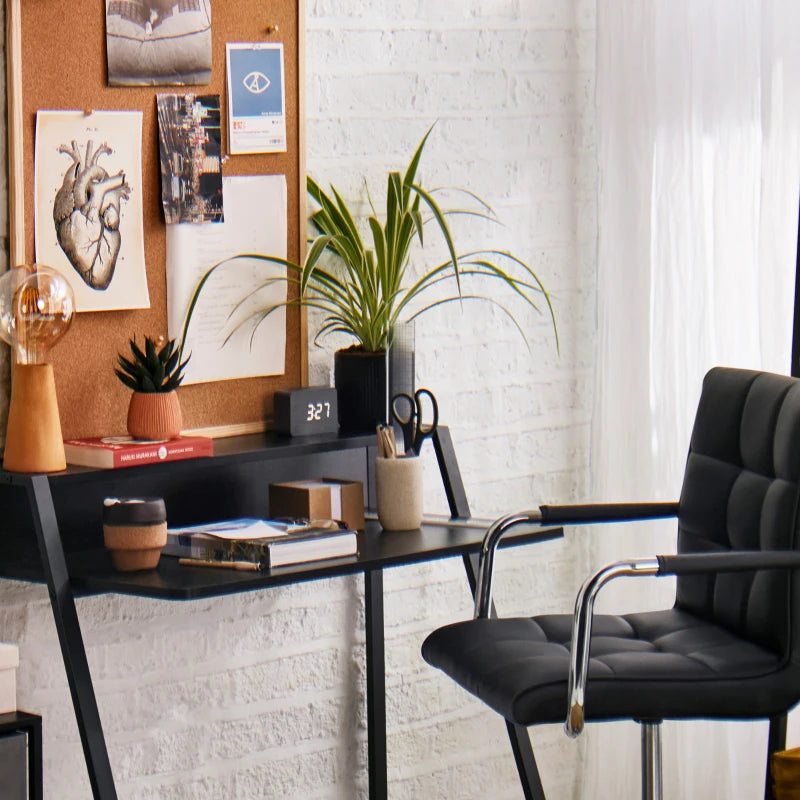 Home Office Chair and Desk Set - Faux Leather Swivel Chair with Storage Shelf, Black Study Desk for Comfort & Style