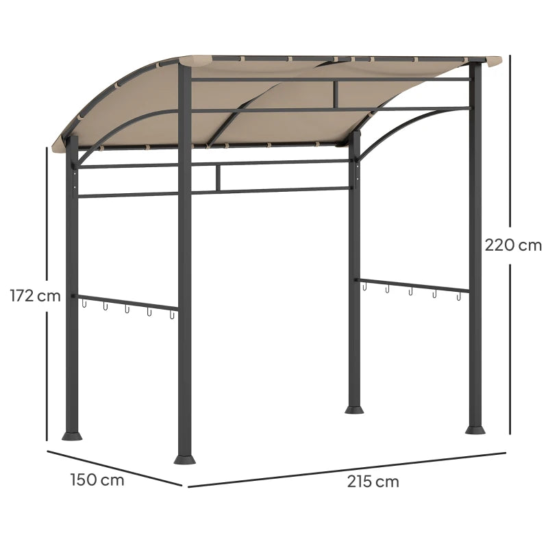 2.2m x 1.5 m Khaki BBQ Grill Gazebo Tent - Outdoor Metal Frame Canopy with 10 Hooks for Garden Shade