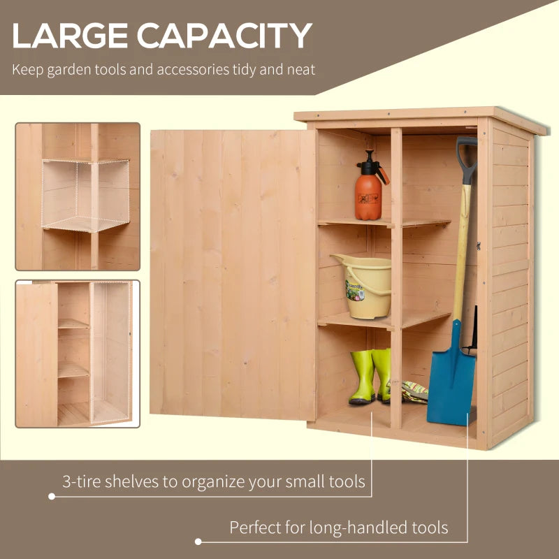 Wooden Garden Storage Shed with Shelves and Bolt Latch 75L x 56W x 115H cm Natural Finish