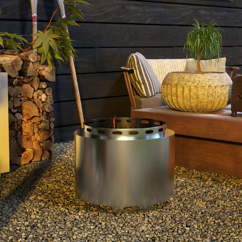 Portable Smokeless Fire Pit - 48.5cm Stainless Steel Wood Burning Firepit with Poker for Garden, Camping & Bonfire Parties
