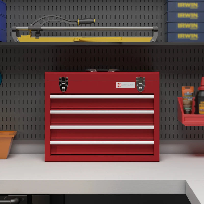 Red Lockable Metal Tool Chest with 4 Drawers