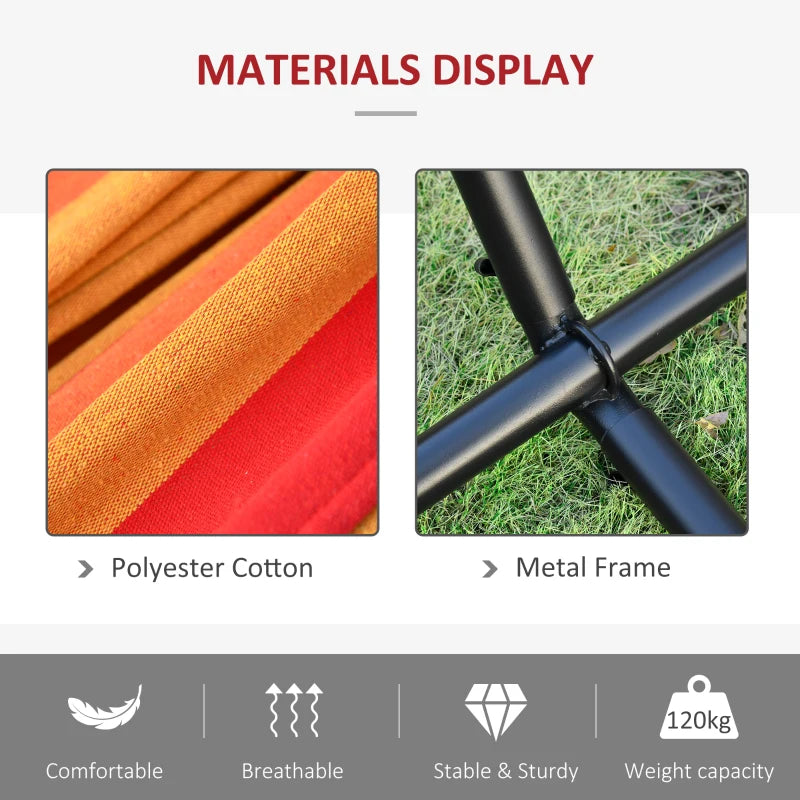 Red Striped Portable Camping Hammock with Stand - Adjustable Height, 120kg Capacity
