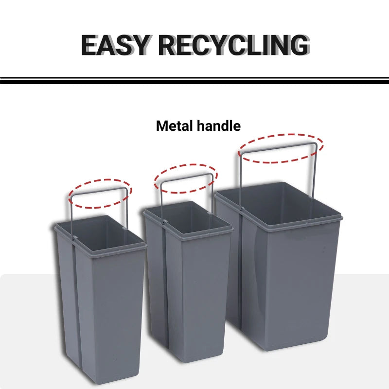 40L Pull Out Kitchen Recycling Bin with Soft Close - Grey Trash Can (1x20L + 2x10L) for Cabinets