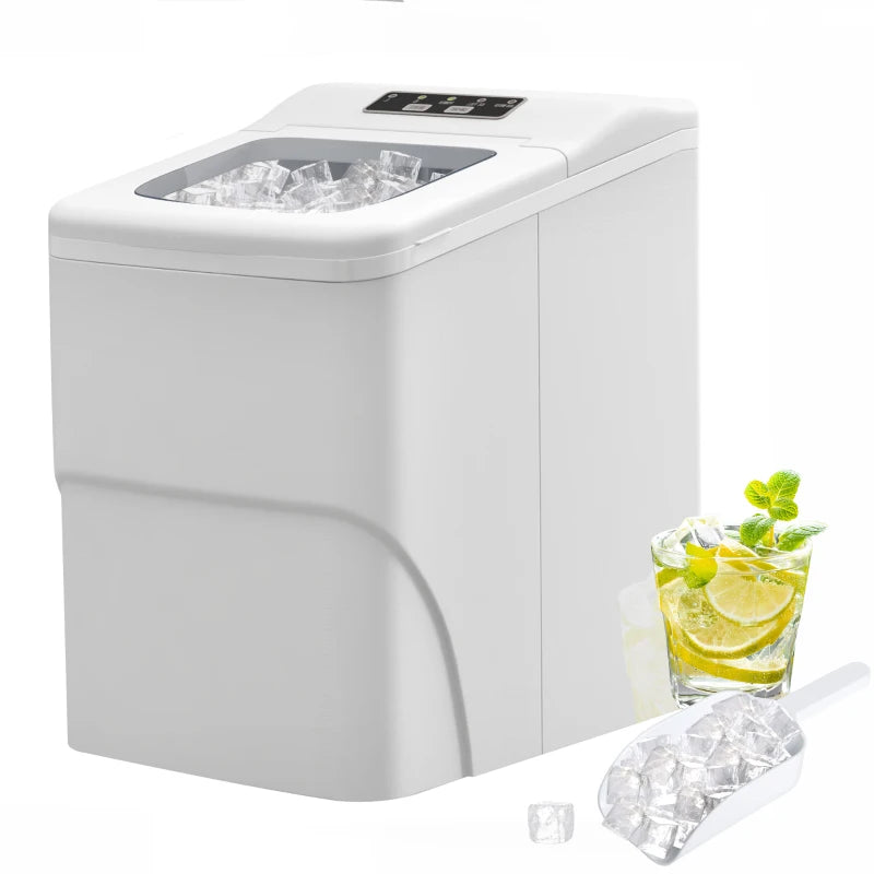12kg Countertop Ice Cube Maker Machine with Scoop - Compact White Ice Maker for Home & Office Use