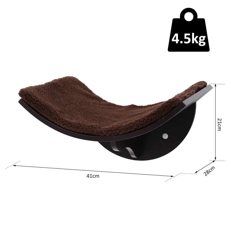 Wood Cat Shelves - Wall-Mounted Curved Kitten Bed Perch Climber Furniture, 41x28x21cm, Stylish Brown Cat Shelters