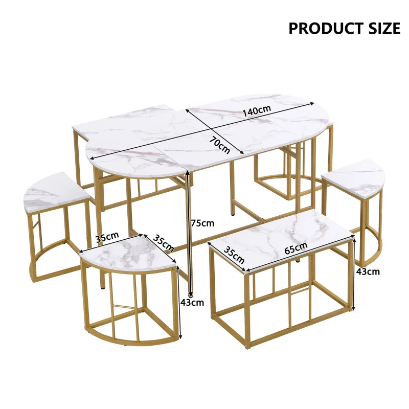 Modern Luxury Rattan 6-Seater Dining Table Set with Cushioned Chairs & Gold-Plated Iron Frames - Elegant Home Furniture