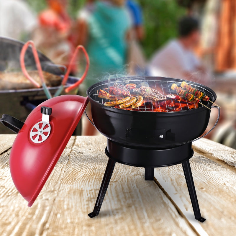 Portable Metal Tripod Charcoal BBQ Grill in Black and Red