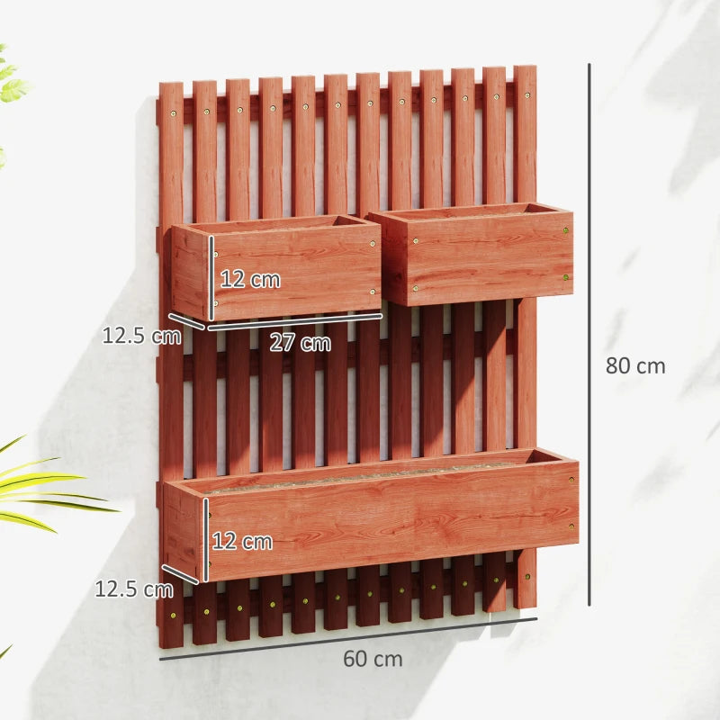 Wall-Mounted Wooden Garden Planters with Trellis - Brown - 3 Planter Boxes with Drainage Holes for Patio - 120cm