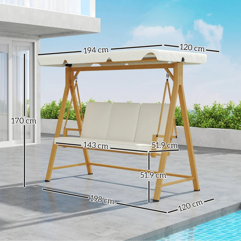 Beige Three-Seater Garden Swing Bench with Adjustable Canopy for Outdoor Relaxation