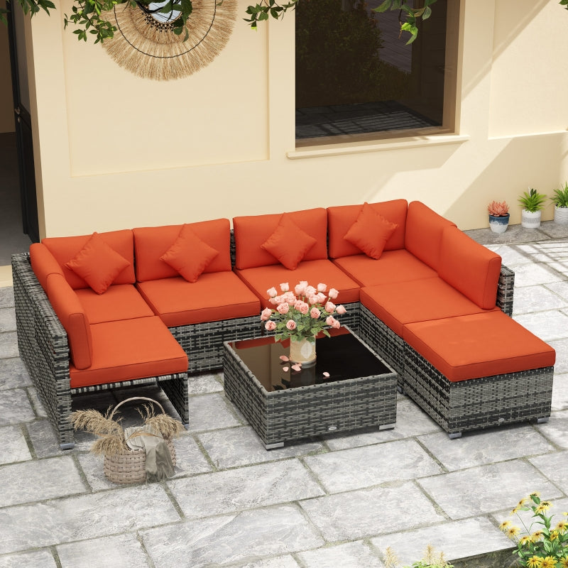 8-Piece Orange and Grey Rattan Sofa Set - Outdoor Patio Furniture