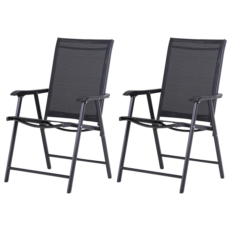 Black Steel Frame Foldable Outdoor Garden Chairs Set of 2