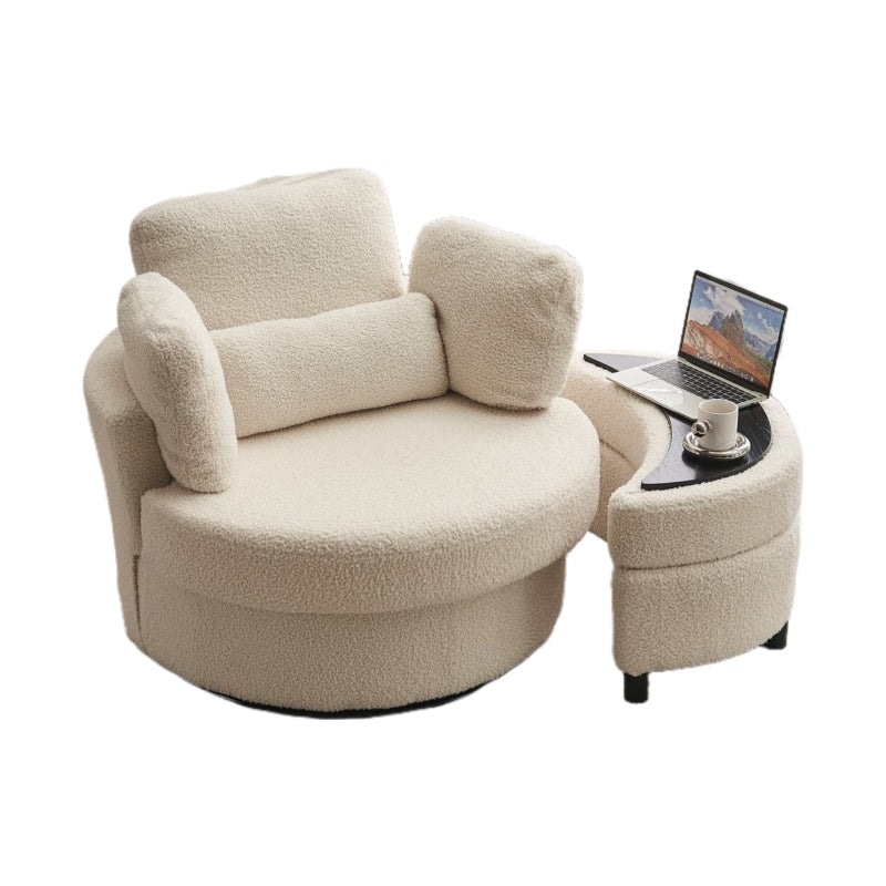 Teddy Swivel Armchair with Cushions and Ottoman Stool, 360° Recliner Sofa, White, 107L x 105W x 82H cm