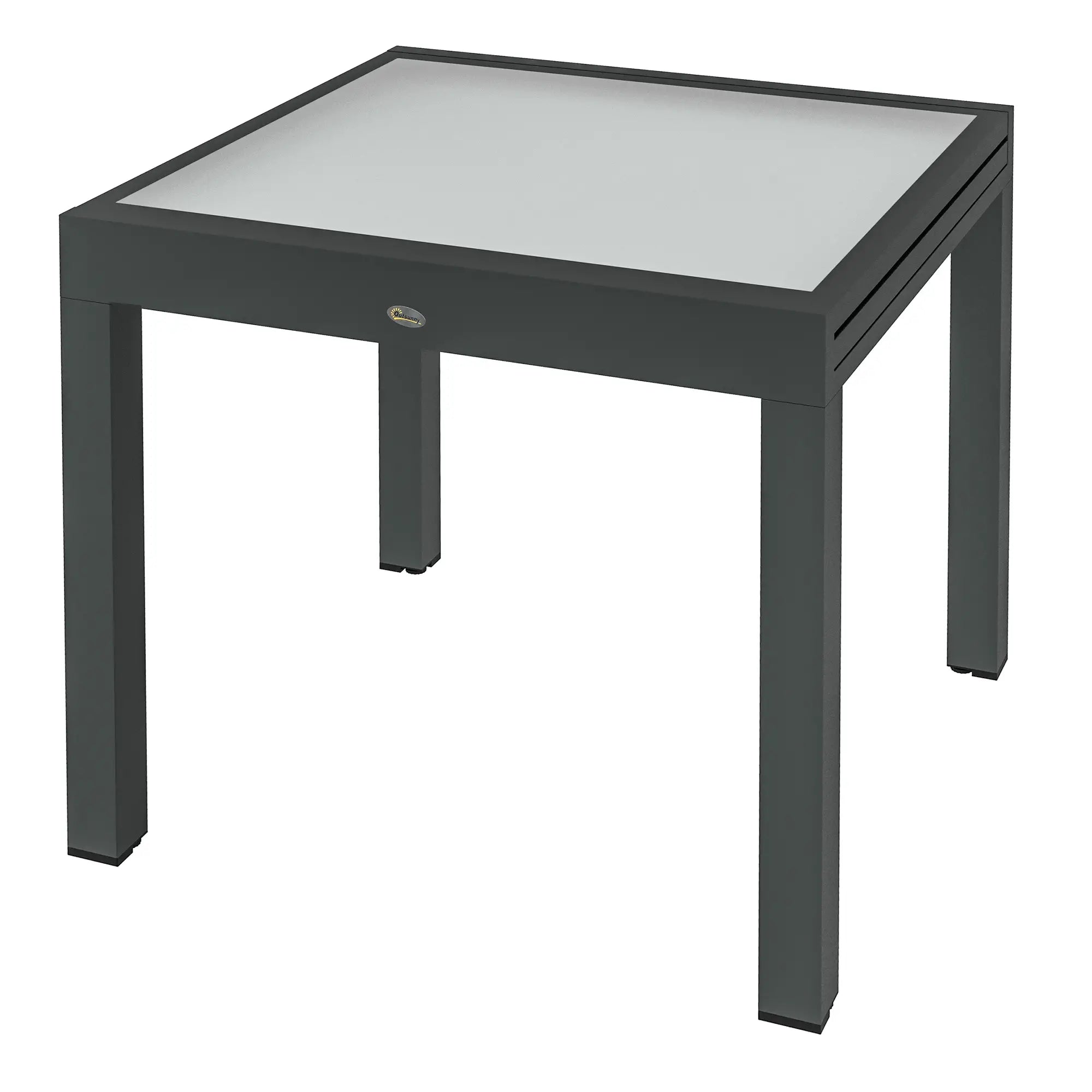 Black Frame Aluminium Extendable Garden Table - Tempered Glass Tabletop, 80/160 x 80 x 75 cm
