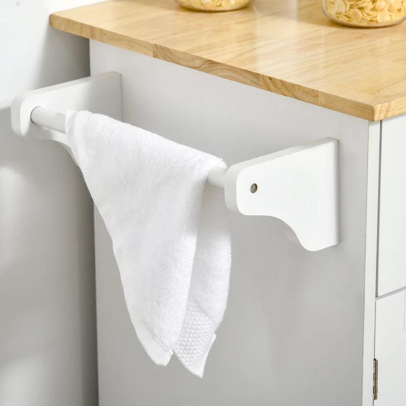 White Kitchen Island Utility Cart with 2 Storage Drawers & Cabinets - Perfect for Dining Room Organization