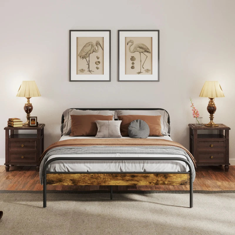 Industrial-Style King Bed Frame - Sturdy Black & Brown Metal Design for Modern Bedrooms - Stylish & Durable Sleep Solution