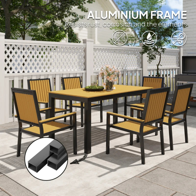 6 Seater Rectangular Garden Dining Set with Stackable Chairs - Aluminium Frame, Wood Plastic Top