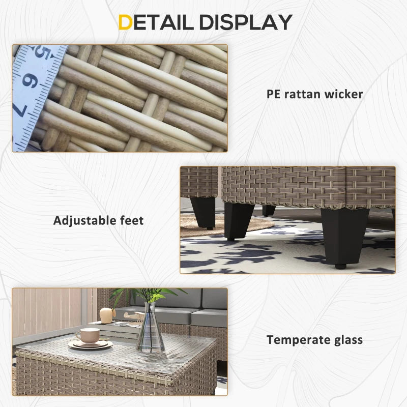 5-Piece Rattan Patio Furniture Set with Corner Sofa, Footstools, Coffee Table