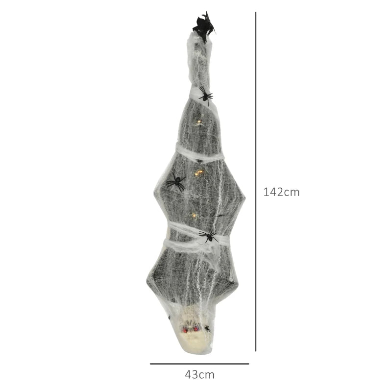 4.7ft Animated Hanging Mummy Halloween Decoration with Light Up Eyes, Sound, Motion Activation, Spider Web, Posable Arms