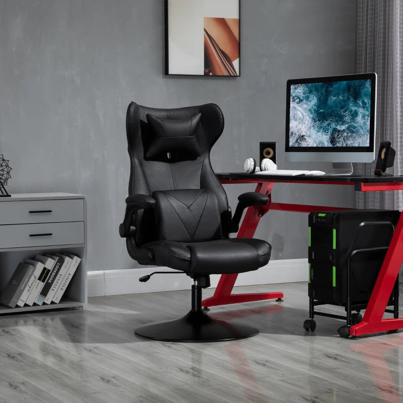 Vinsetto Racing Style Video Game Chair with Lumbar Support, Swivel Base, Flip-up Armrests & Headrest - Black Home Office Chair