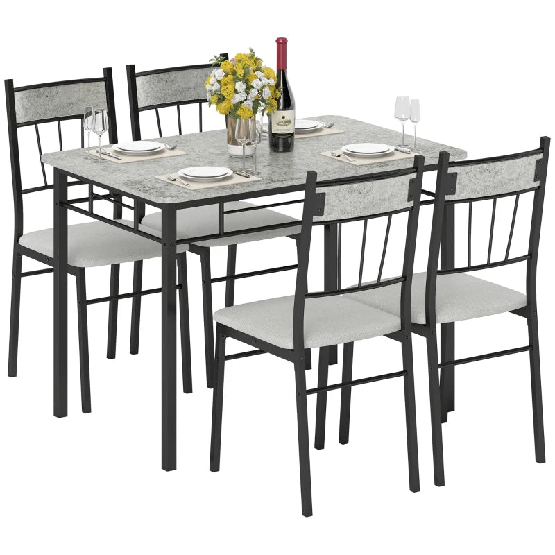 Elegant Five-Piece Grey and Black Marble Effect Dining Table Set for Modern Home Decor