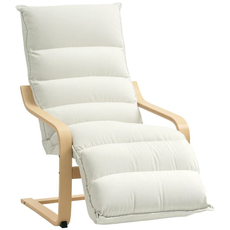 Curved Wooden Accent Chair with Adjustable Footrest - Stylish Cream White Design for Living Room & Home Decor