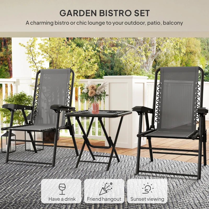 Three-Piece Dark Grey Garden Table and Chair Set - Outdoor Furniture, Compact Size