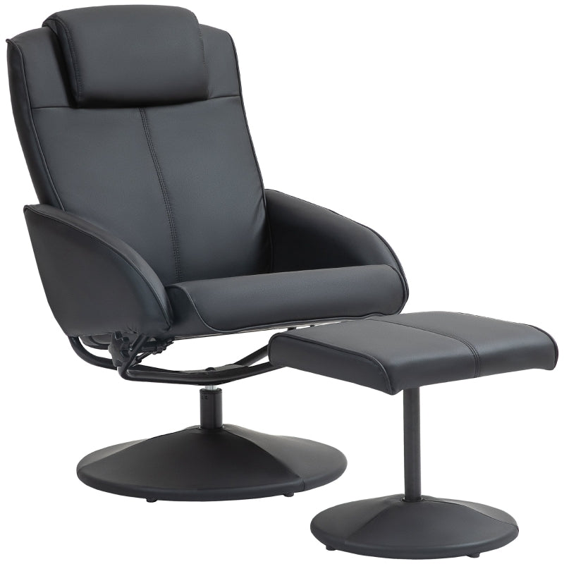 Faux Leather Reclining Chair with Footstool in Black - Stylish Comfort for Your Living Room