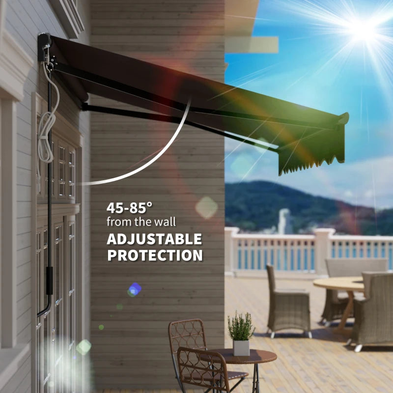 2.5 x 2m Dark Grey Electric Awning with LED Light & Remote Controller - Aluminium Frame DIY Retractable UV50+ Sun Shade Canopy for Garden, Patio, Deck, Door, Window