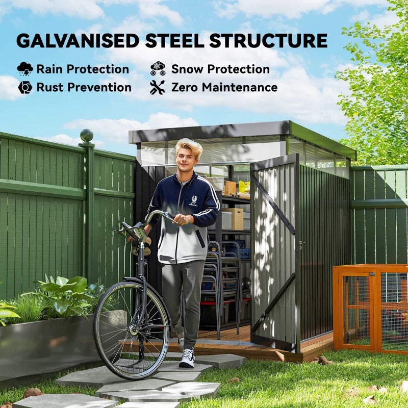 5.3 x 8.5ft Galvanized Steel Garden Shed with Windows, Lockable Door for Outdoor Storage