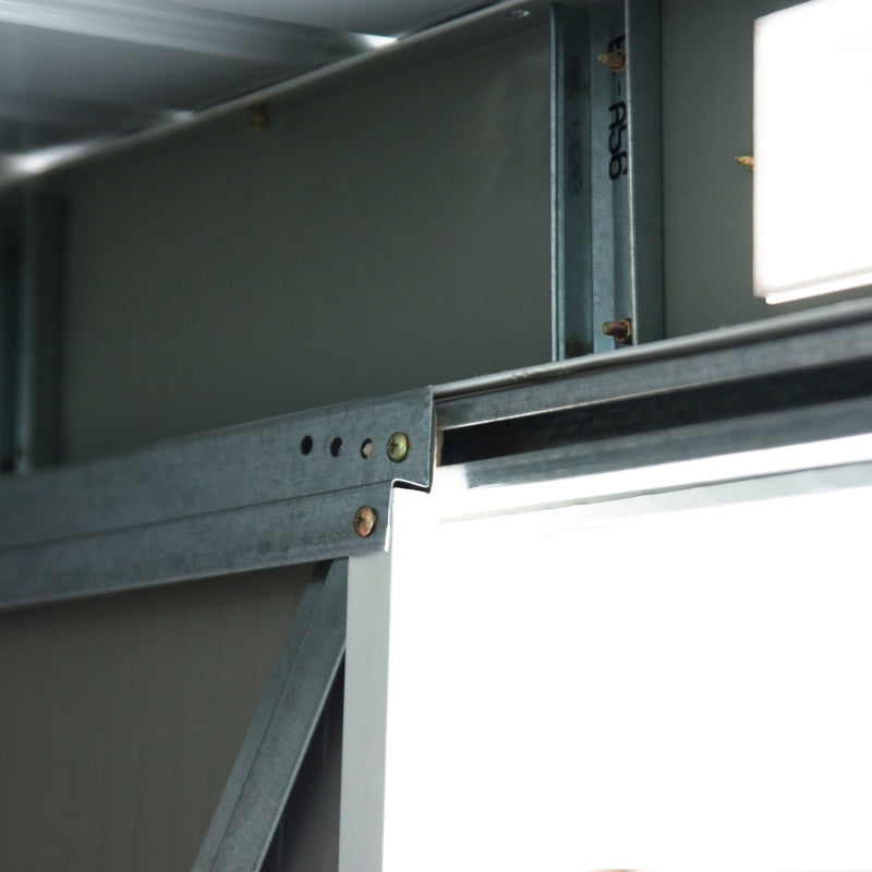 Deep Green 9ft x4 ft Metal Outdoor Garden Shed with Floor Foundation, Ventilation System, and Double Doors