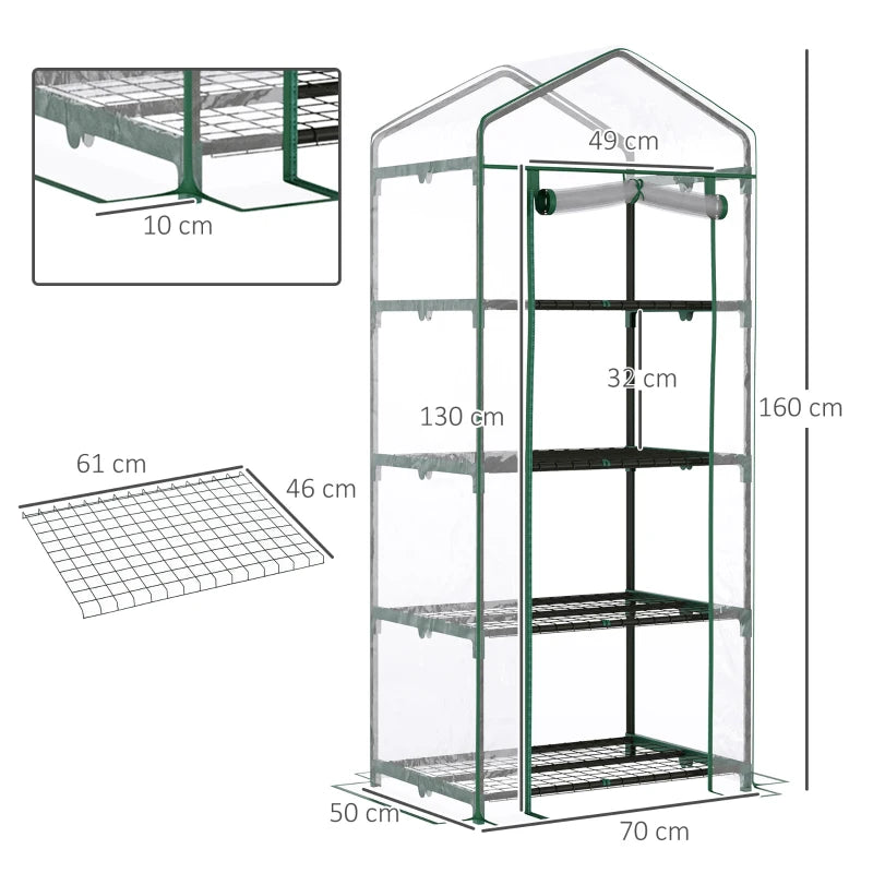 Compact Green 4-Tier Portable Plant Grow Shed 160x70x50cm