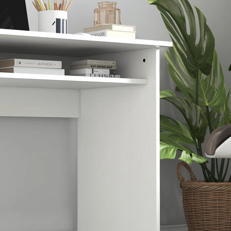 Modern White Wood Grain Computer Desk - Small Home Office Writing Table with Storage Shelf, 90 x 50cm