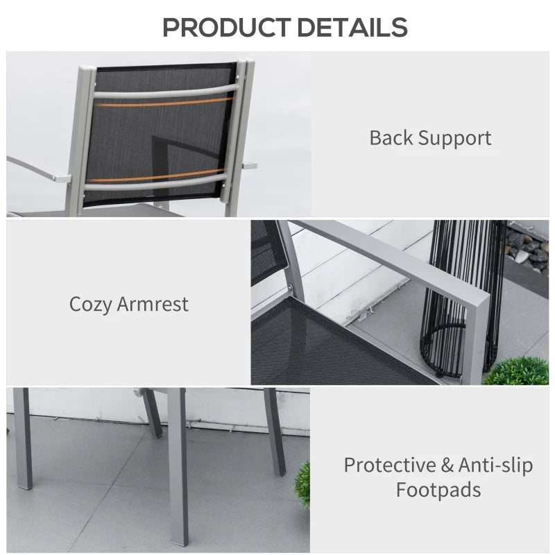 Steel Frame Outdoor Dining Chairs Set of 2 - Grey/Black