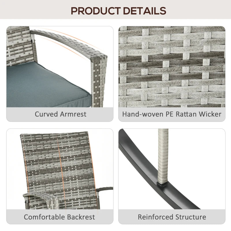 Light Grey Rattan Rocking Chair Set with Armrest and Cushion