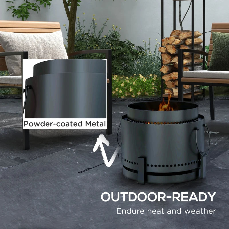 Portable Smokeless Fire Pit with Ash Catcher - 37cm Metal Wood Burning Firepit for Garden, Camping & Bonfire Parties - Black