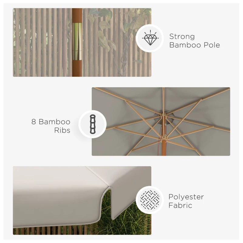 3.3m Grey Garden Parasol Umbrella - Outdoor Sun Shade Canopy with 8 Bamboo Ribs and Wood Pole