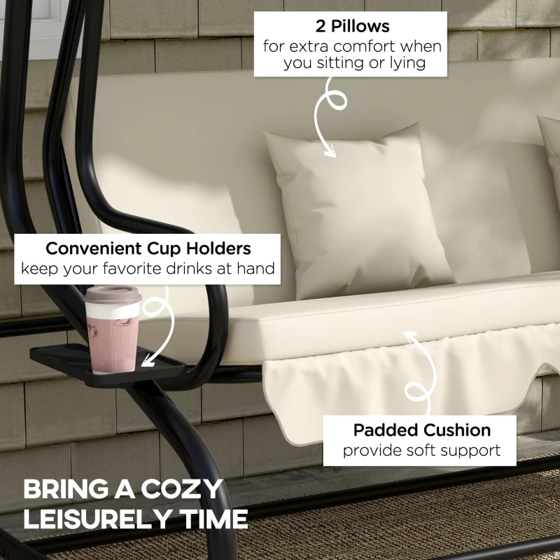 Convertible Cream Three-Seater Swing Chair Bed - Spacious and Stylish Outdoor Seating