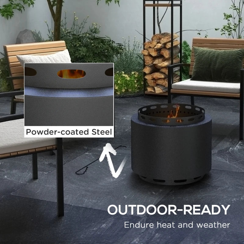 Portable Smokeless Fire Pit 48.5cm - Black Metal Wood Burning Firepit with Poker for Garden, Camping & Bonfire Parties