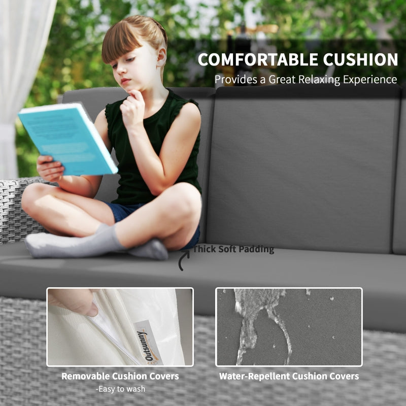 7-Piece Light Grey Rattan Garden Sofa Set with Expanding Table - Outdoor Seating